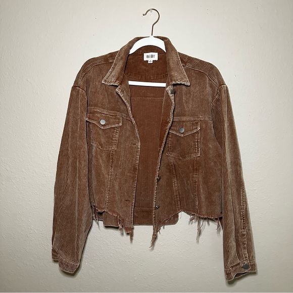 134. Bibi Distressed Latte Brown Oversized Corduroy Crop Jacket - Picture 6 of 9